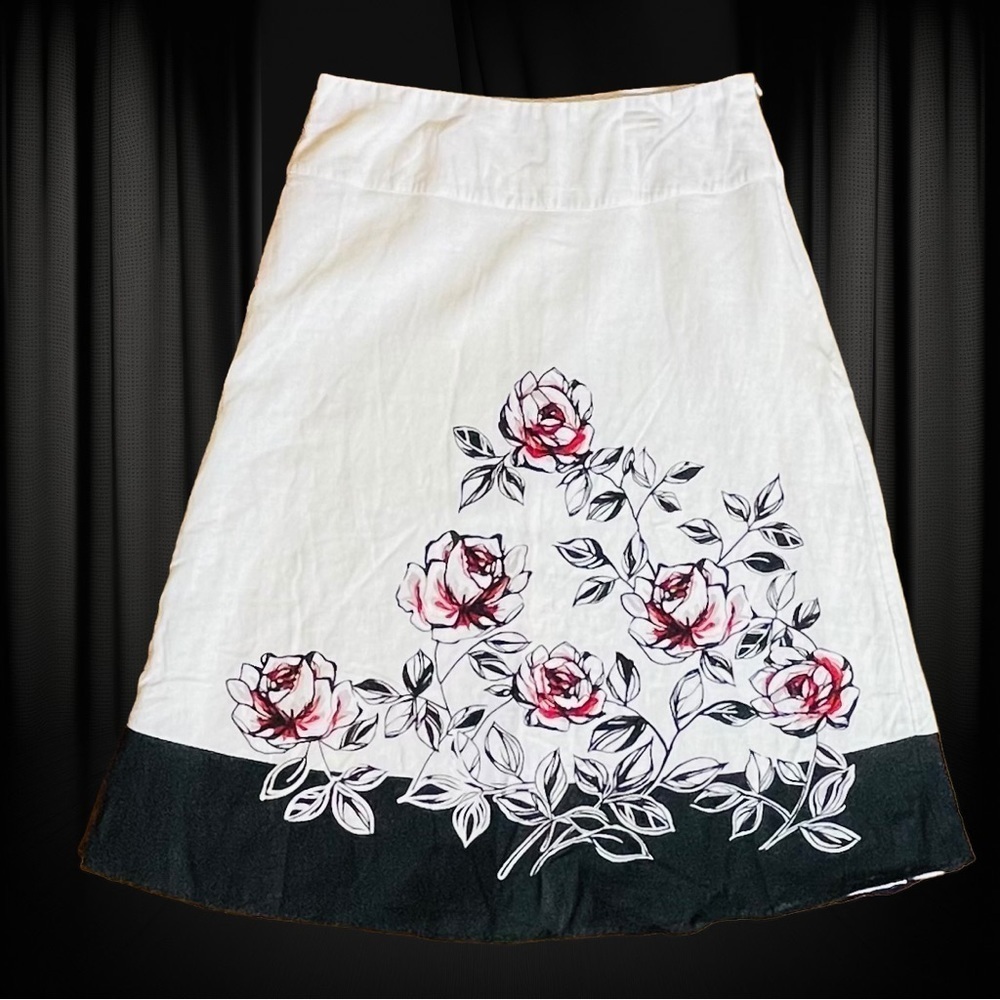 Vintage Y2K Tweeds Floral Side Zip Linen Blend Skirt Size 8
